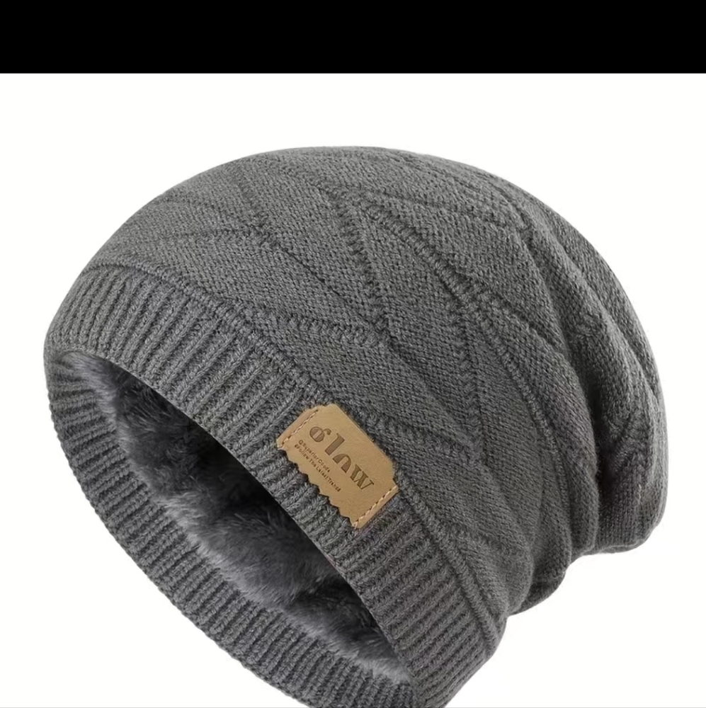 SLOUCHY SCRUNCHY KNIT HAT, DARK GREY ONE SIZE UNISEX